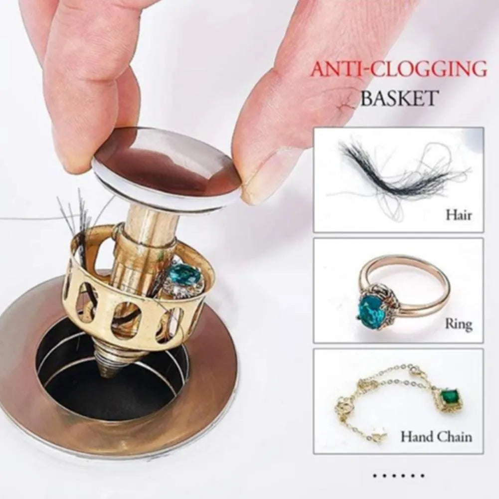 White copper kitchen sink strainer filter with press bounce anti-blocking mechanism
