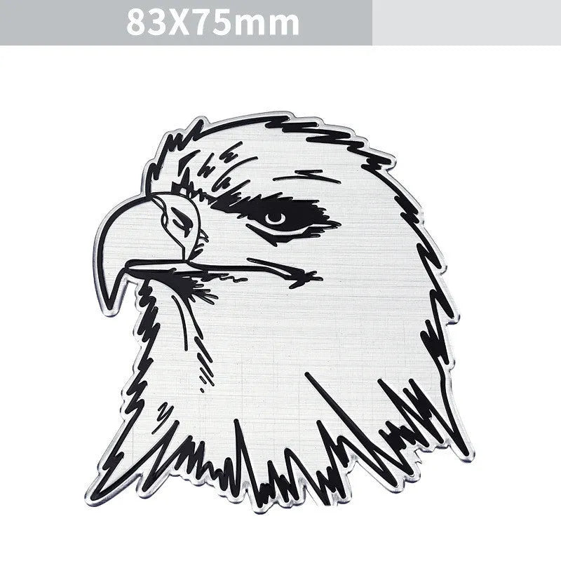 Aluminium metal car sticker with choice of lion, eagle, tiger or wolf head design.