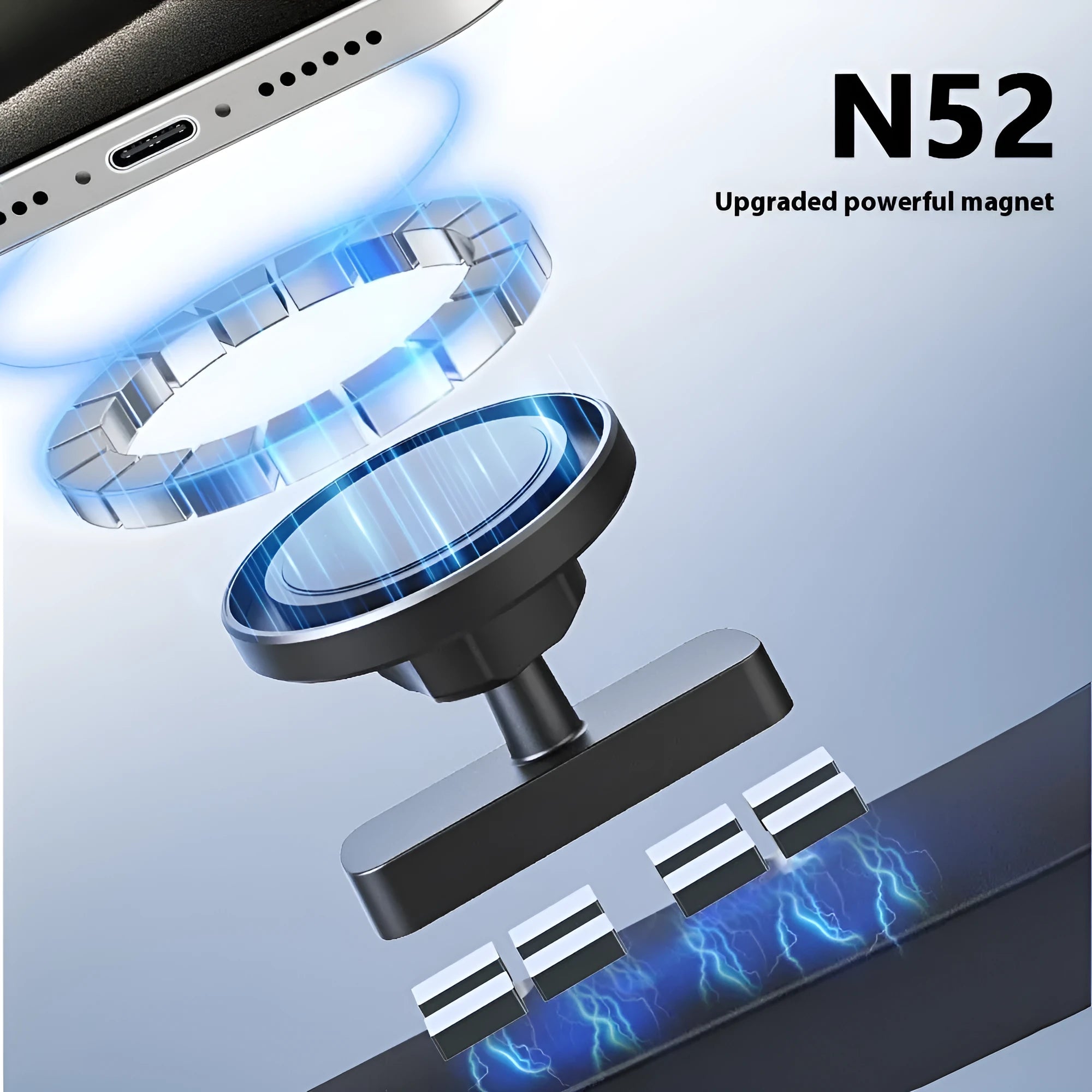 Magnetic suction mobile phone holder with silicone bracket for car and gym use
