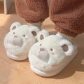 Women's cartoon pattern baotou plush sliders in khaki, available in UK sizes 36-41.