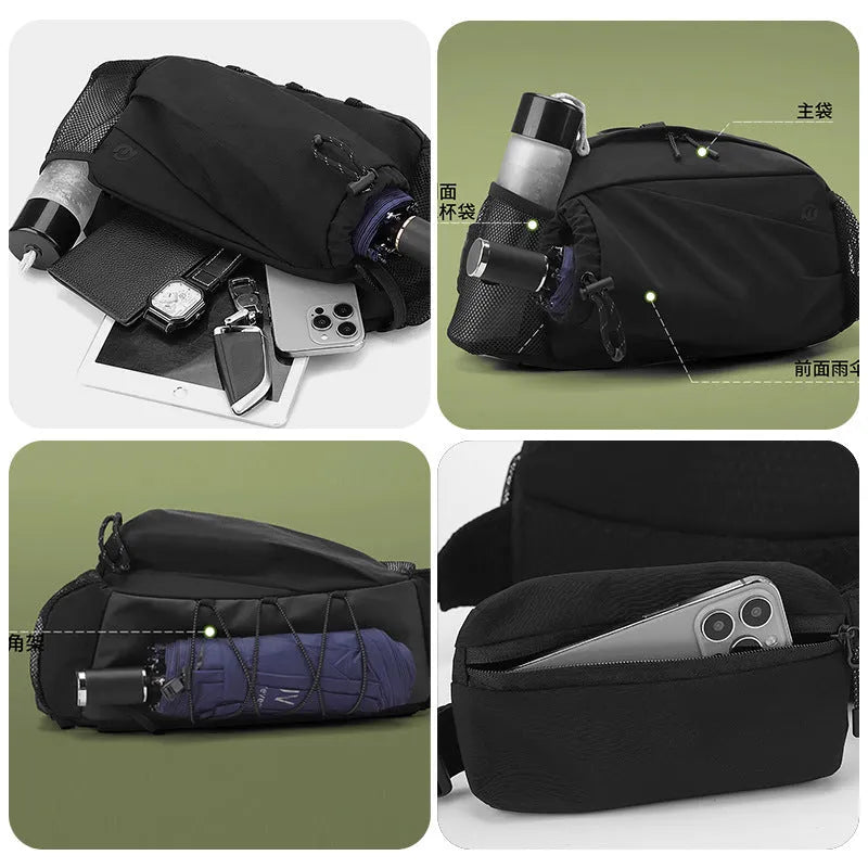 Unisex nylon backpack with a detachable waist bag in army green colour.