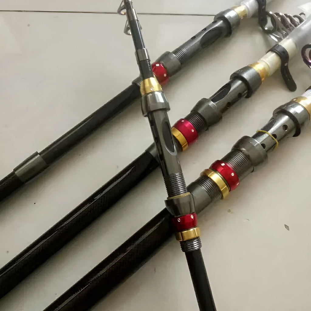 Carbon fibre telescopic spinning fishing rod for sea fishing with metal or foam handle, 2.1m to 3.6m