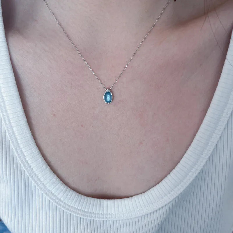 Navy blue water drop necklace with adjustable 41-50cm cross chain and platinum colour electroplating