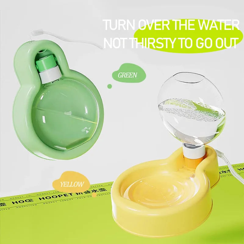 Green pet travel cup with integrated bowl for dog hydration during outdoor activities like hiking.