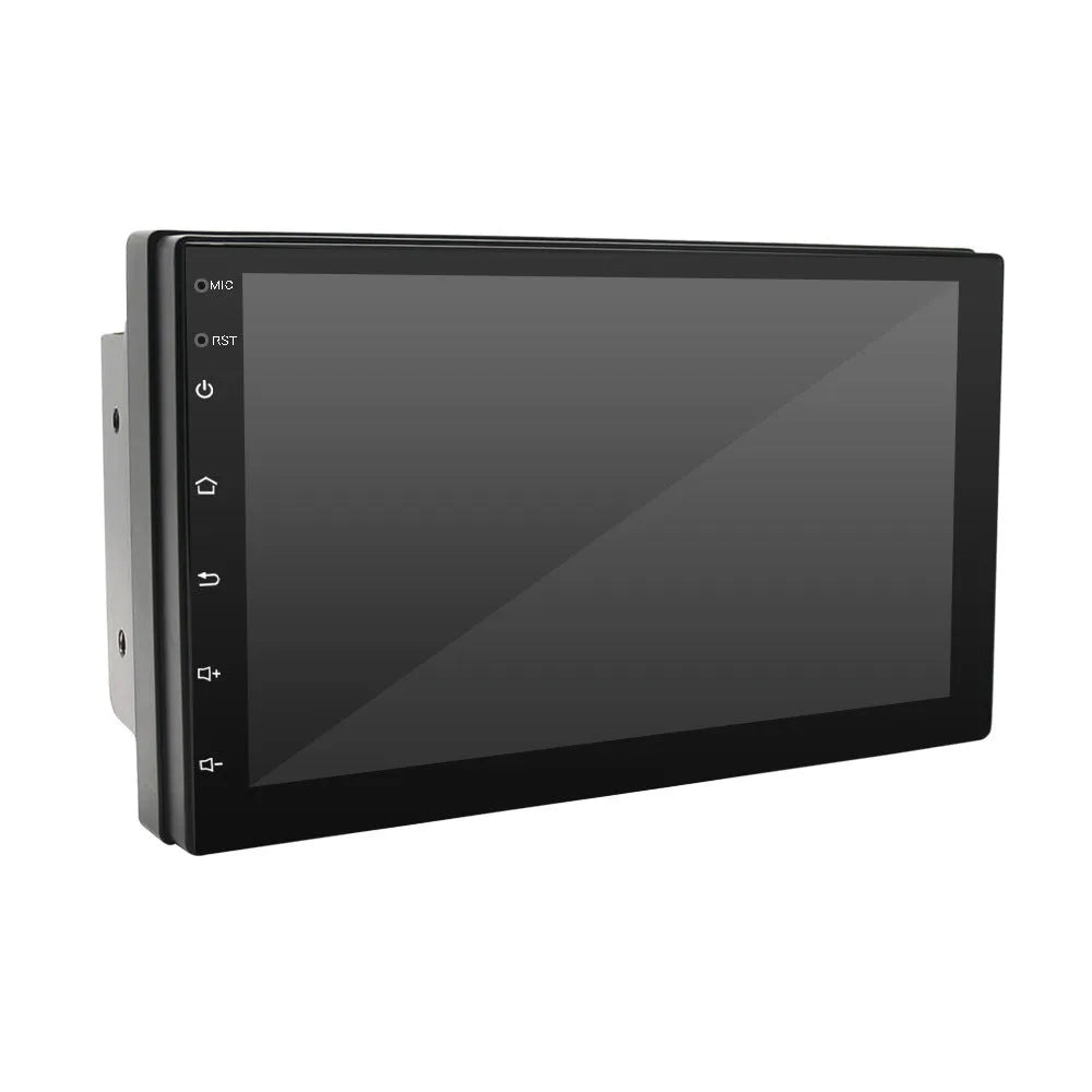 Universal car navigation radio with 7-inch touchscreen displaying GPS maps, black hardware plastic casing