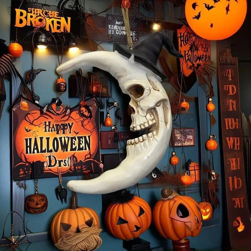 Moon Skull resin Halloween ornament, modern simplicity style, approximately 24 x 7 x 26.5 cm