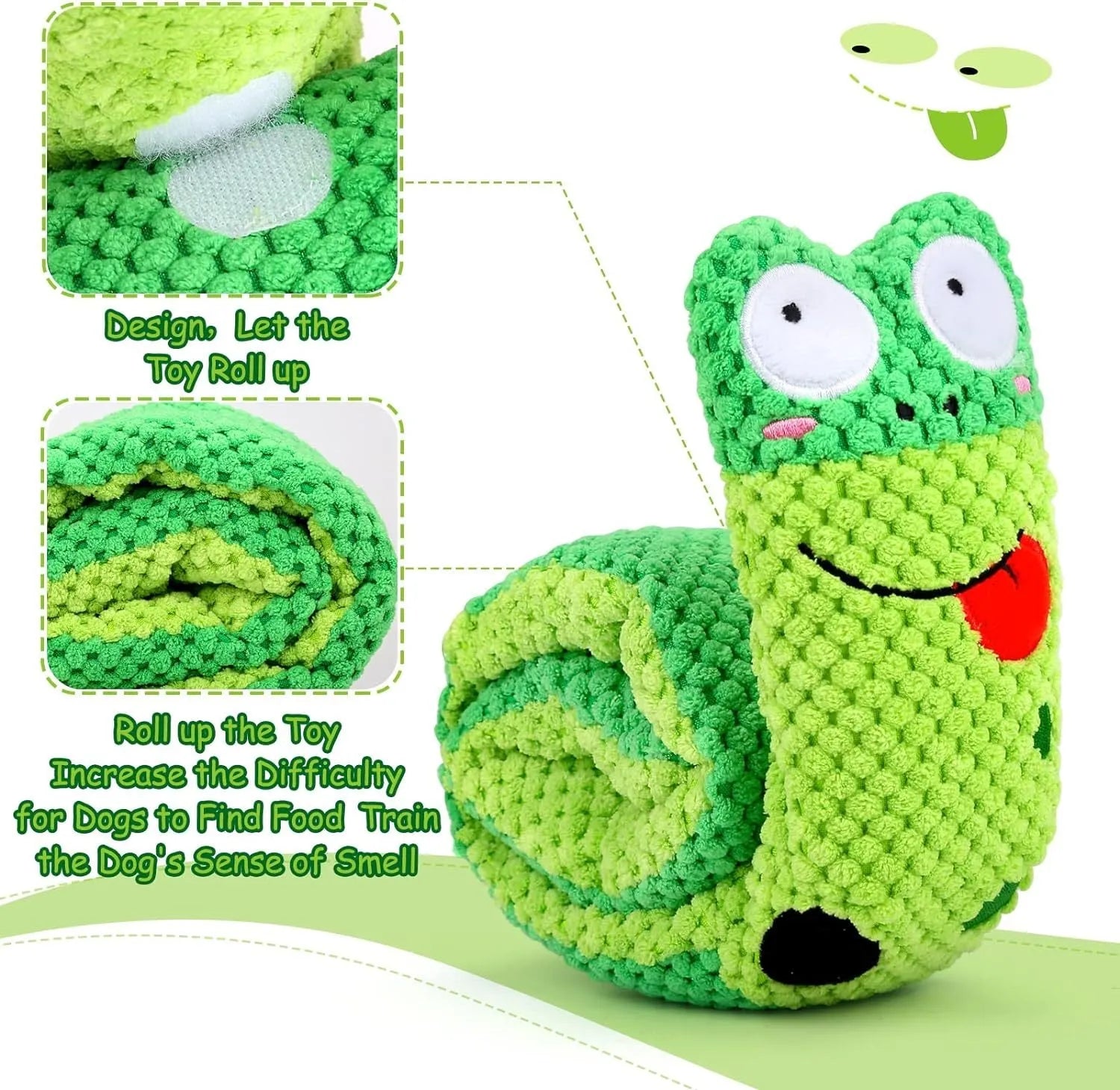 Interactive dog puzzle toy in snail shape with squeakers and foraging holes for mental stimulation