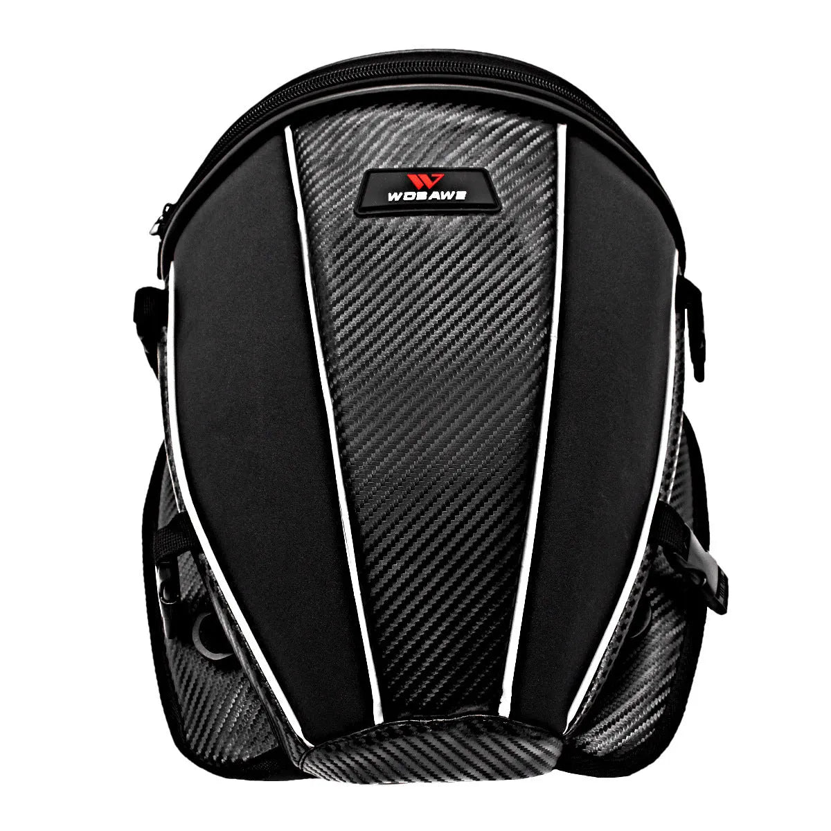 Black waterproof motorcycle tail seat bag with reflective strip and shoulder strap