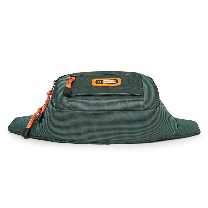 Large capacity waterproof slanted chest bag in nylon, shown in black, grey, blue, and green colour options.