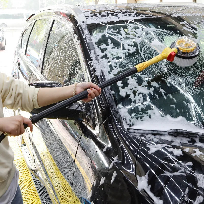 Yellow car wash mop cleaning tool with Chenille brush head and hydraulic adjustment gears