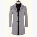 Men's mid-length polyester trench coat, slim fit, no belt, side seam pockets, solid colour, sizes XS-XXXL