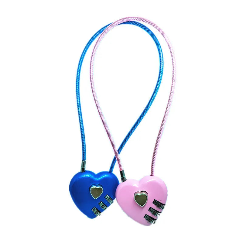 Peach heart design wire rope security lock in assorted colours with steel cable.