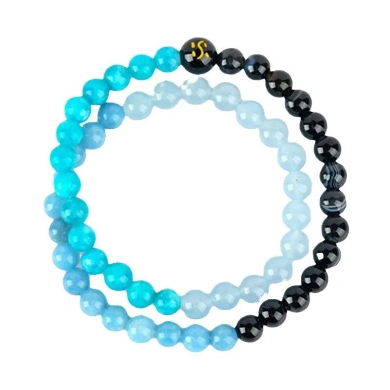 Crystal double ring bracelet in five elements colours with geometric round design and national style elements