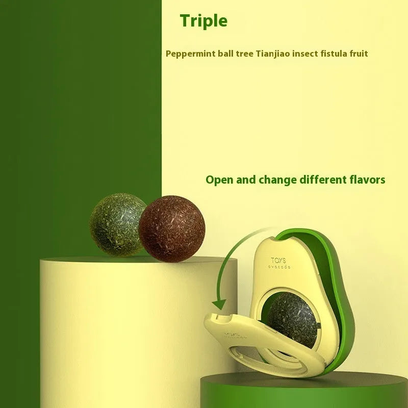 Plastic catnip ball toy in various colours for dental cleaning and bite-resistant play