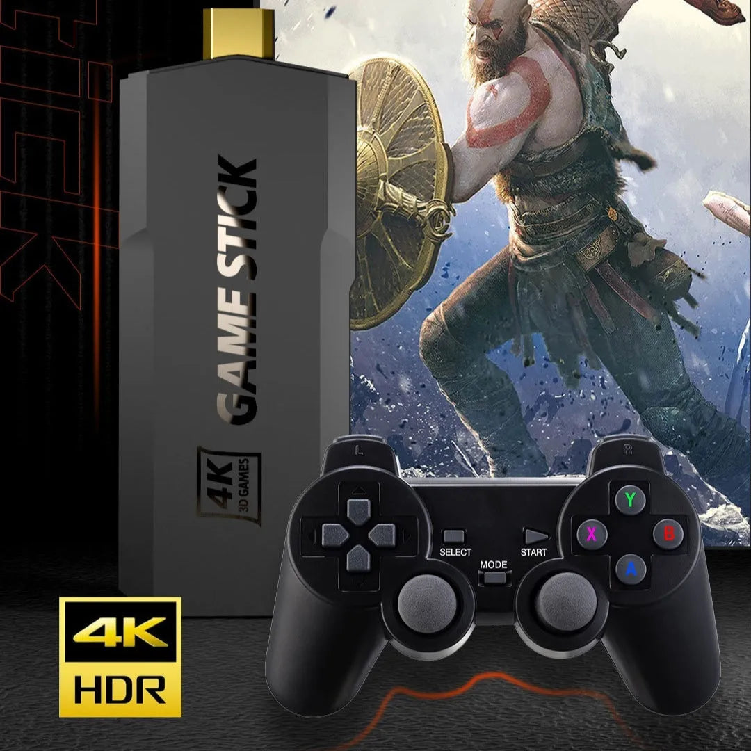 HD Home TV Game Console showing compact 16cm design with wireless controller and HDMI cable