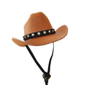 British-style cat cowboy hat in non-woven fabric with trim options like velvet belt and ribbon, sizes S and M.