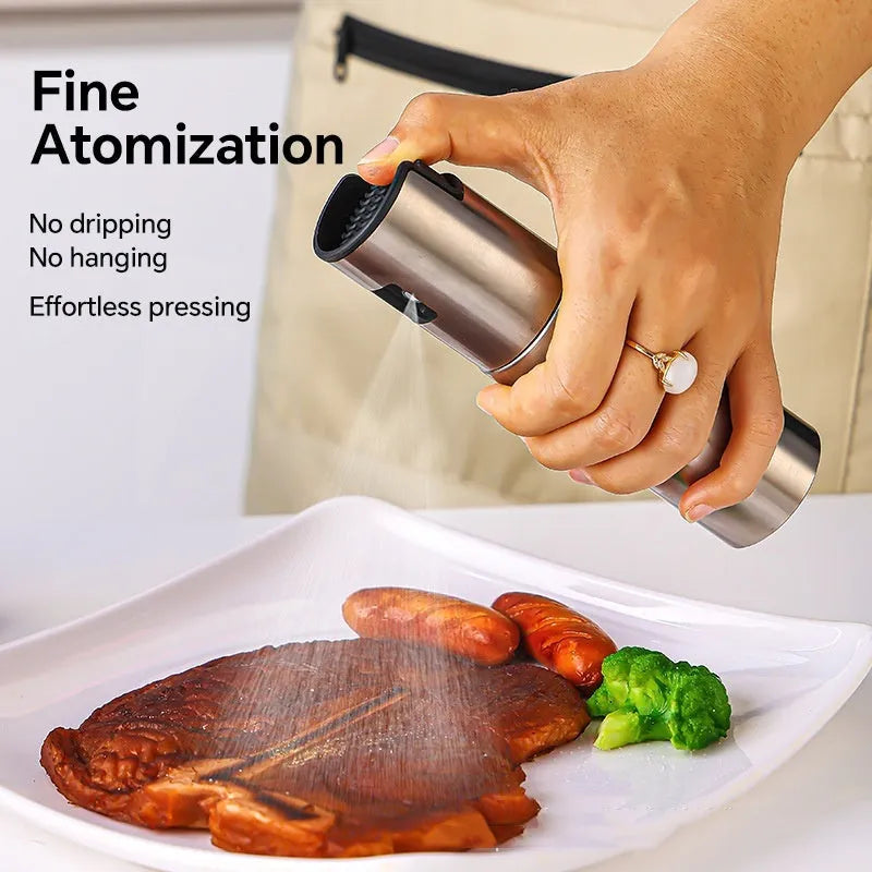 Stainless steel oil spray bottle with 100ml glass container for kitchen use