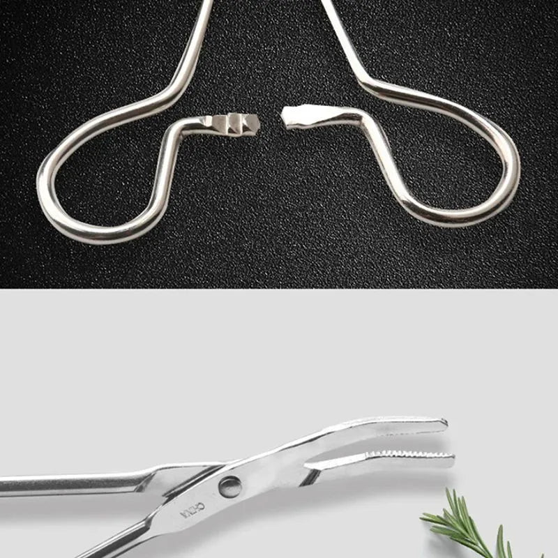 Silver stainless steel pet grooming tweezers with curved tip for ear hair removal and cleaning