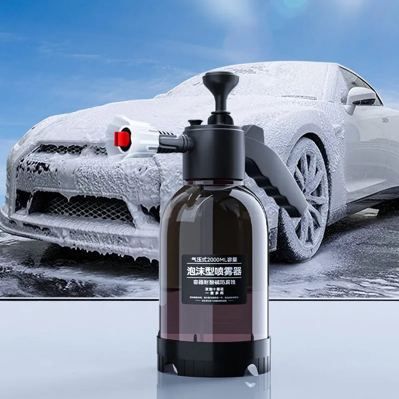 Black 2L foam watering can with switch lock, aluminium oxide tie rod, and two nozzles for car washing and gardening