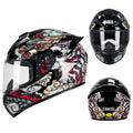 Motorcycle helmet in Dragon colour on a stand, showing its ABS shell and size tag indicating 2XL/3XL availability.