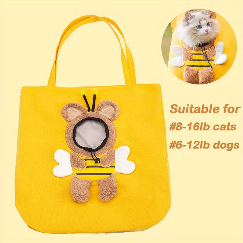 Little Bee Design canvas pet carrier shoulder bag with 3D animal pattern and side head opening