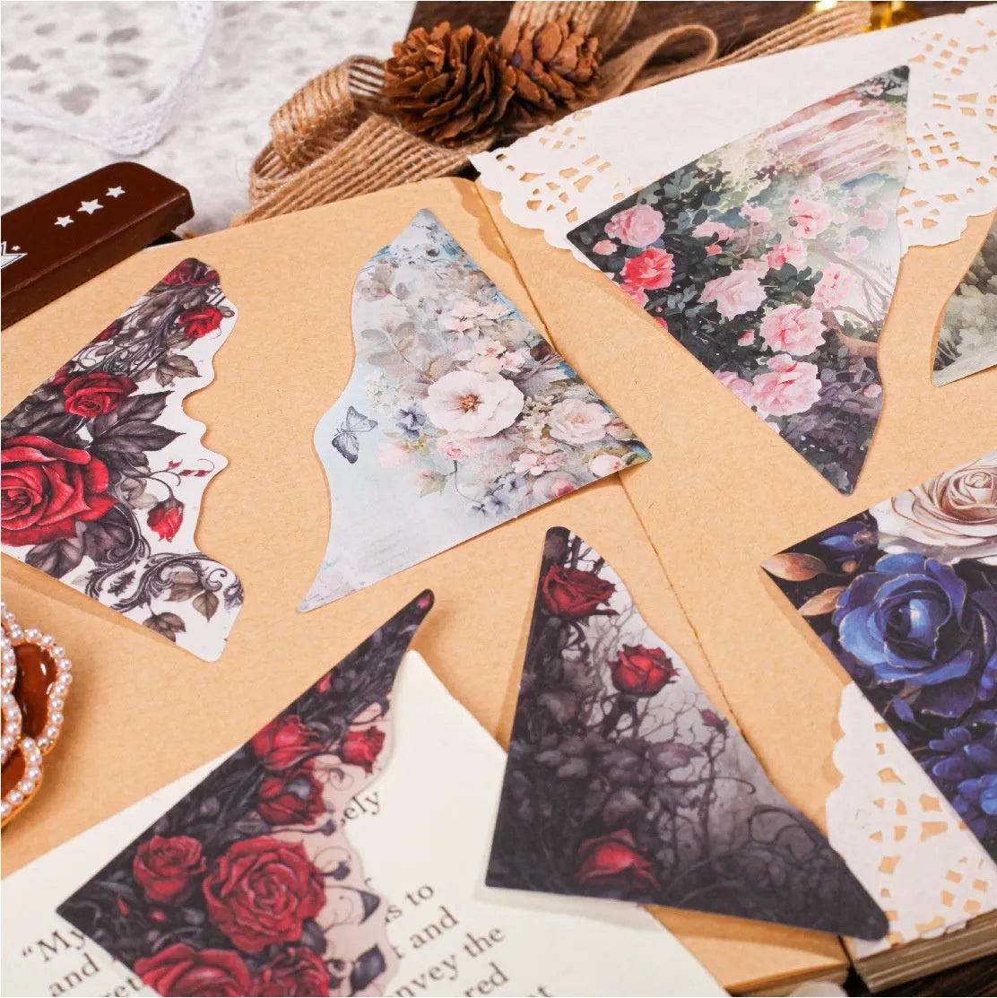 Set of 20 printed paper bookmarks showing six colour variations on light paper