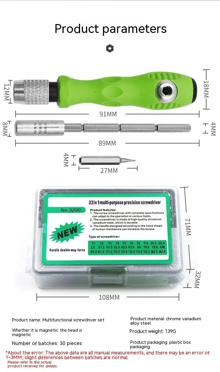 32-in-1 screwdriver set for mobile phone repair with bits organised in combination case