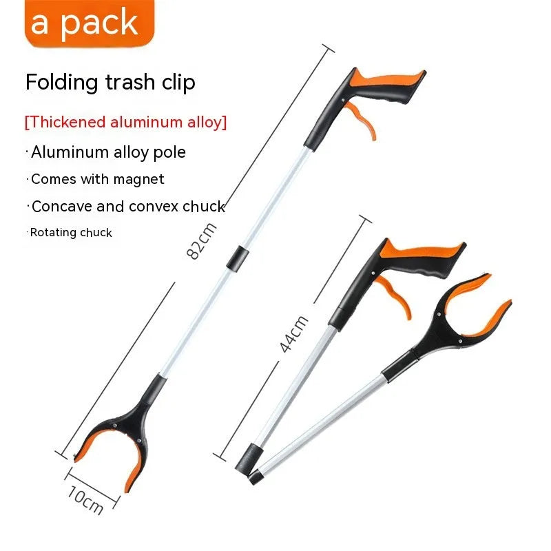 Blue plastic and aluminium alloy trash gripping tool on a white background.