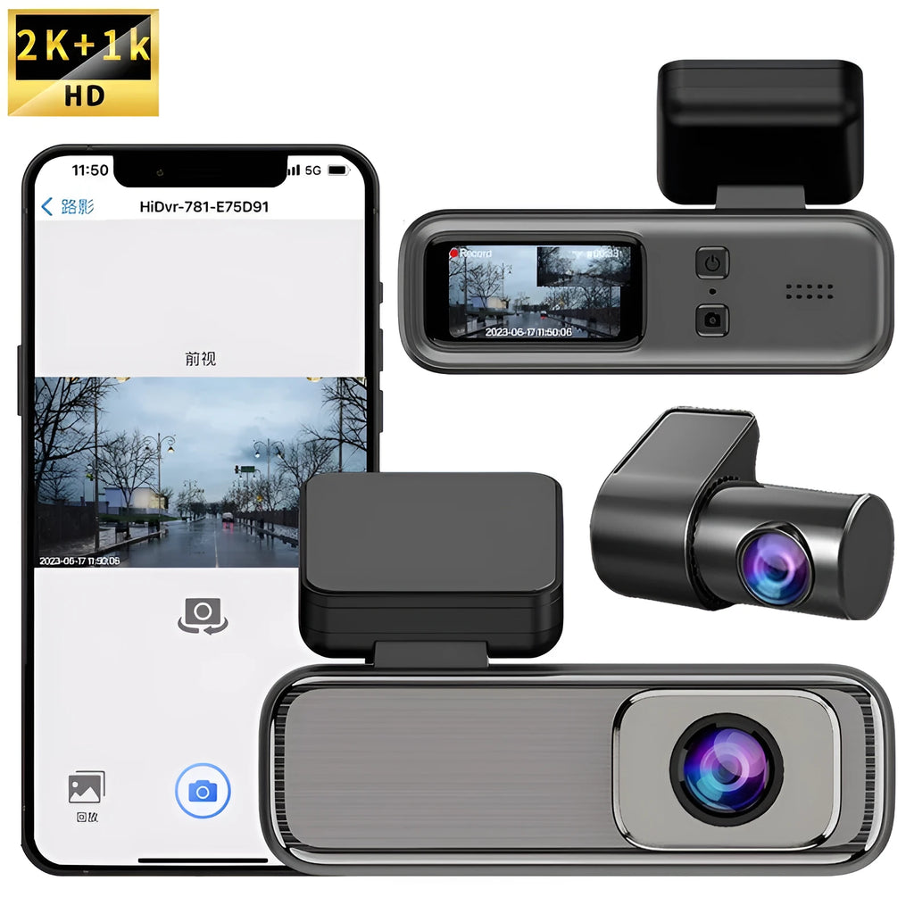 HD 2K driving recorder with 1.2-inch screen and WiFi connectivity for mobile phone control