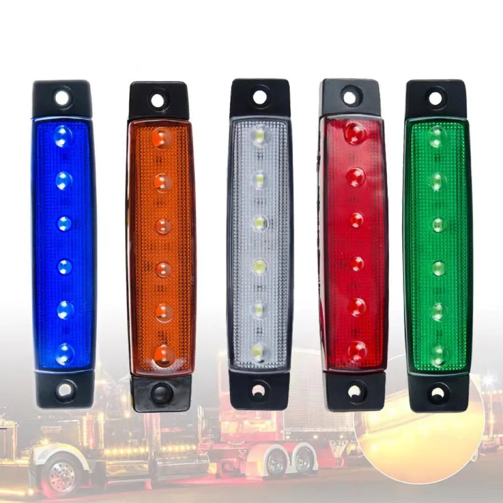 Trailer side warning light with PVC housing, 9.6cm x 2cm x 1cm, available in five colours for vehicle modification