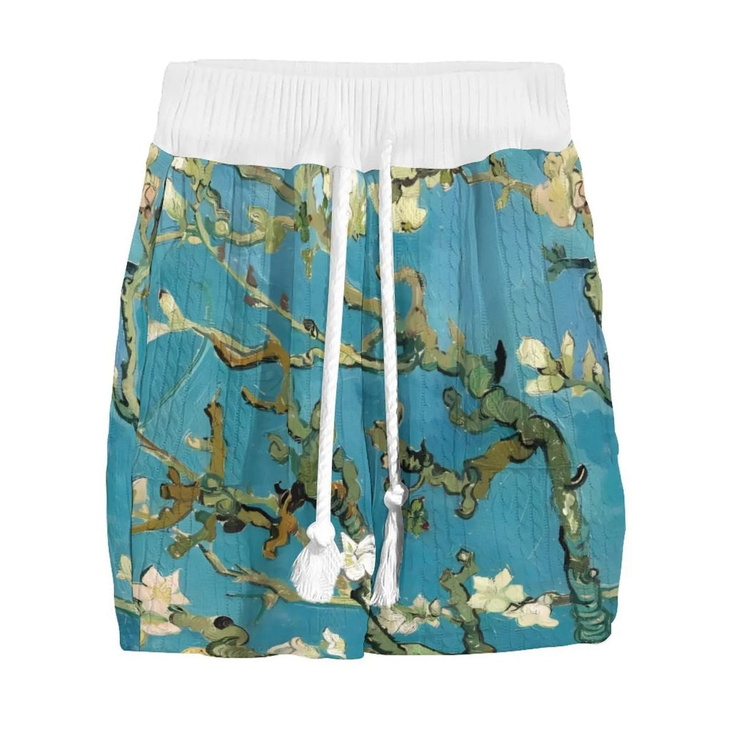 Men's peacock blue 3D printed knitted shorts suit with fifth pants length and T-shirt style jacket