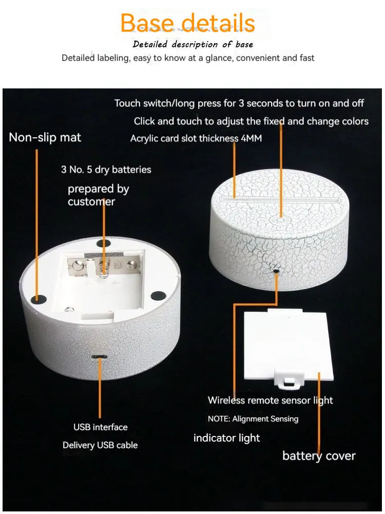 Heart-shaped acrylic table lamp with warm light and touch switch, 160mm size