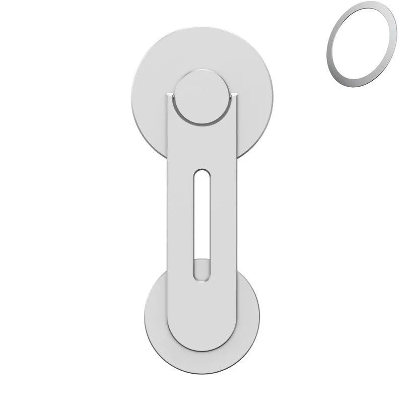 Silver magnetic phone holder for Tesla suspension screens showing 180-degree flip mechanism and aluminium alloy frame