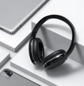 Wireless black sports gaming headset with over-ear design showing Bluetooth connectivity