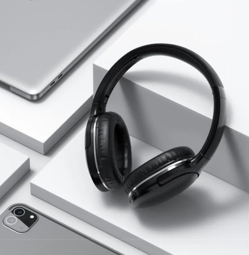 Wireless black sports gaming headset with over-ear design showing Bluetooth connectivity