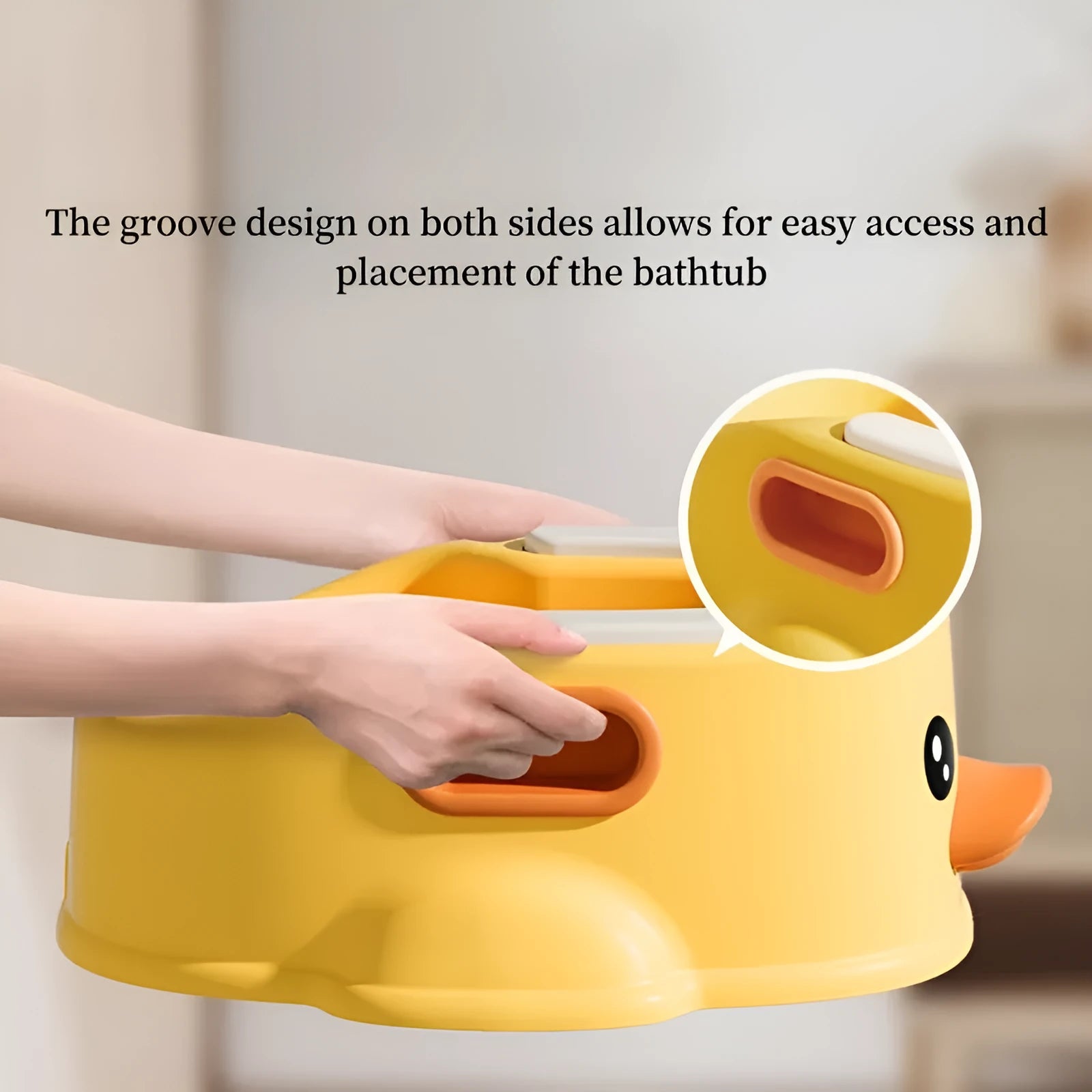 A blue PVC duck-shaped pet bathing pool for dogs and cats on a bathroom floor.