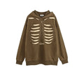 Men's loose fit cotton hoodie with skull pattern in antique brown or retro black, sizes M to 2XL.