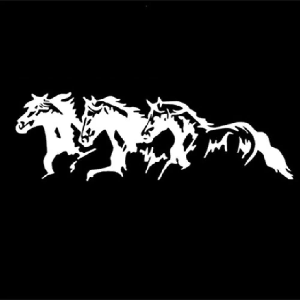 Three Horses steed design car decal sticker in black, shown at 25cm by 8cm size.