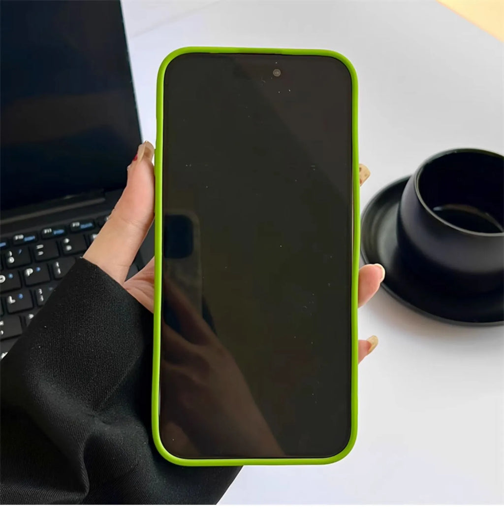Ruffled heart silicone phone case for iPhone in black, brown, mustard green, and rose red