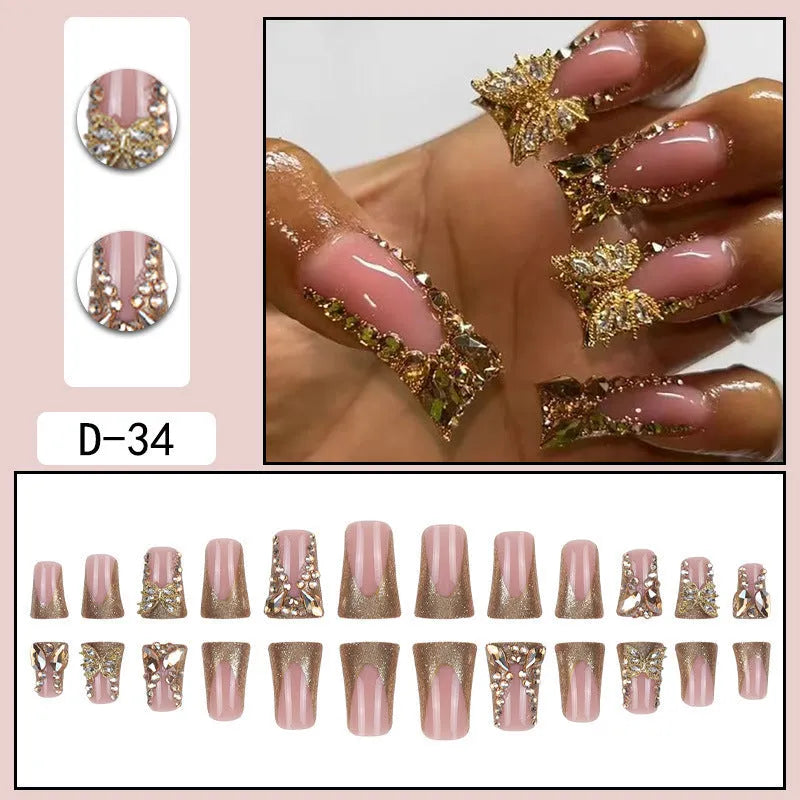 Golden diamond debris butterfly nail stickers set with jelly glue adhesive in D34 colour