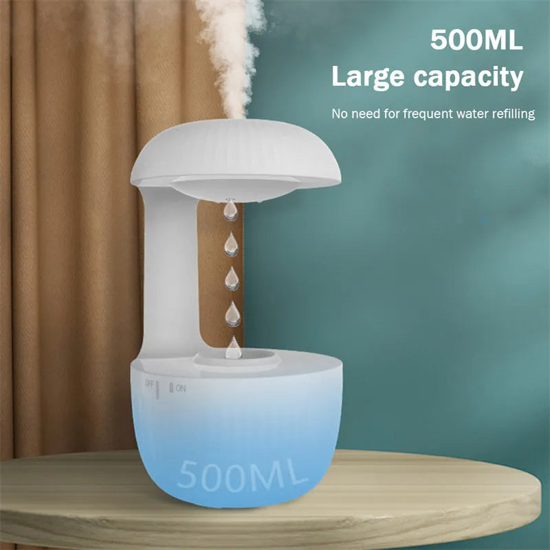 White anti-gravity air humidifier showing levitating water droplets and cool mist output