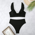 Striped retro-style bikini swimsuit with split construction and small chest fit in quick-drying polyester fabric