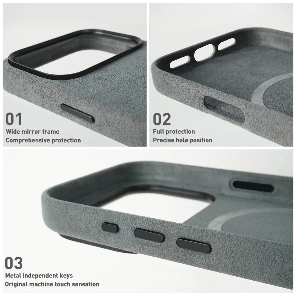 Alcantara magnetic shockproof phone case for iPhone 17 Pro Max Air in a choice of colours.
