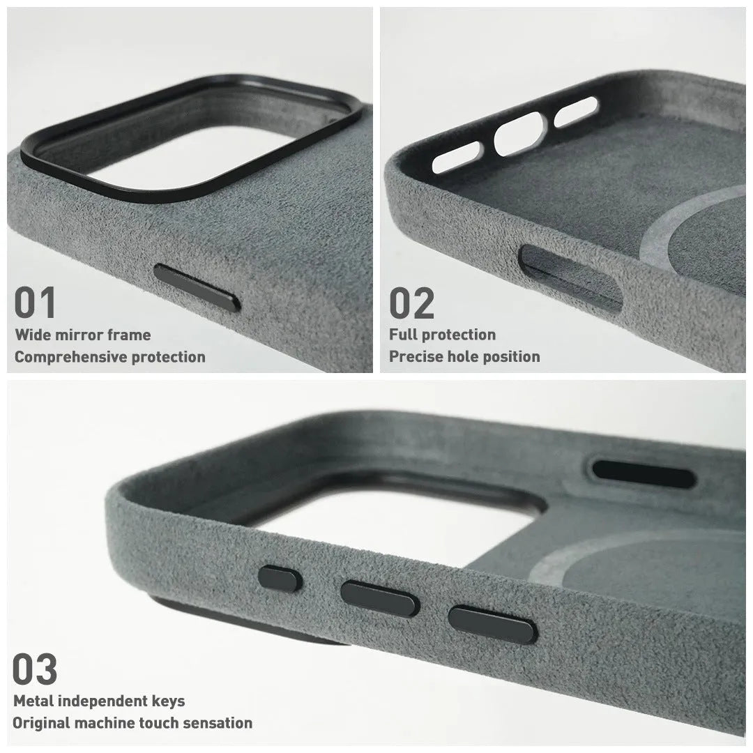 Alcantara magnetic shockproof phone case for iPhone 17 Pro Max Air in a choice of colours.