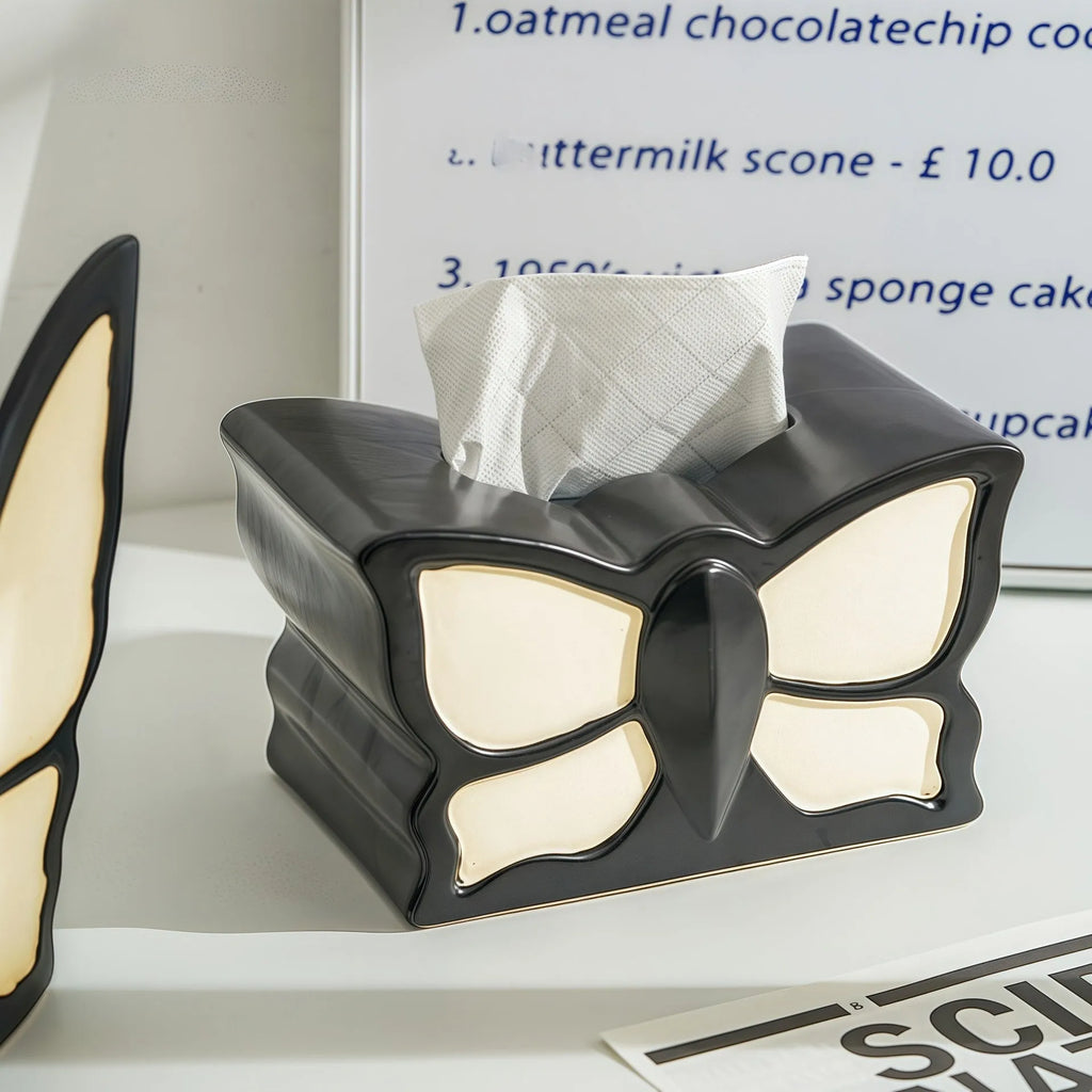 Ceramic butterfly vase and matching tissue box set with light luxury design for living rooms