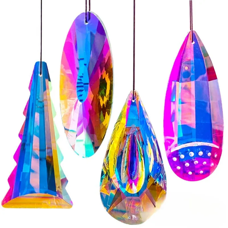 8cm electroplated colour crystal Christmas tree pendant decoration creating rainbow light effects in garden setting