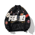 Autumn winter motorcycle baseball uniform jacket in black, red, or blue with detachable hood and side seam pockets