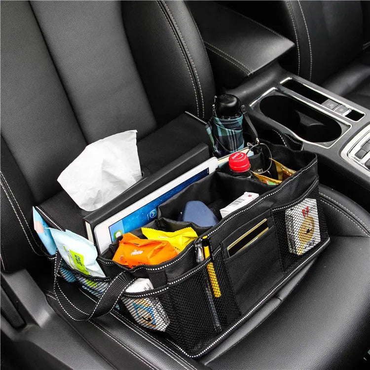 Black Oxford cloth car storage box with 33cm square dimensions for vehicle boot organisation