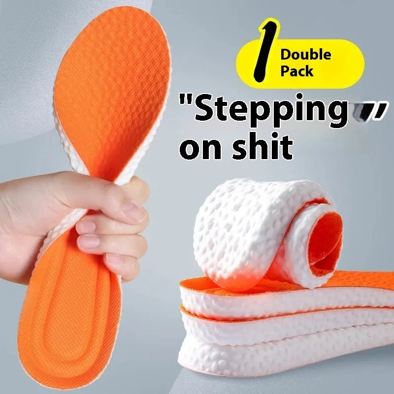Breathable deodorant sports insoles in grey, black, or orange, with high elasticity and custom sizing for UK 35-46.