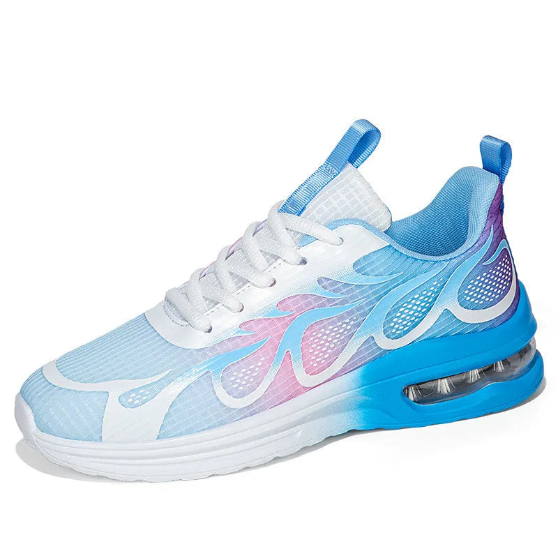 Women's pink mesh casual sneaker with lace-up front and light-coloured PU sole.